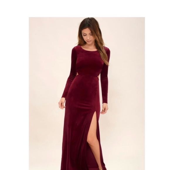 Lulu's Burgundy Backless Velvet Dress - Picture 2 of 6